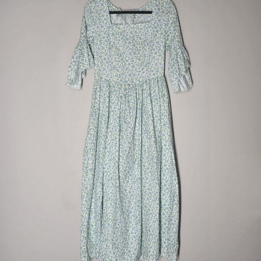 Cottagecore Floral Maxi Dress Prairie Boho Lace‎ Up Corset Bell Sleeve Size 6